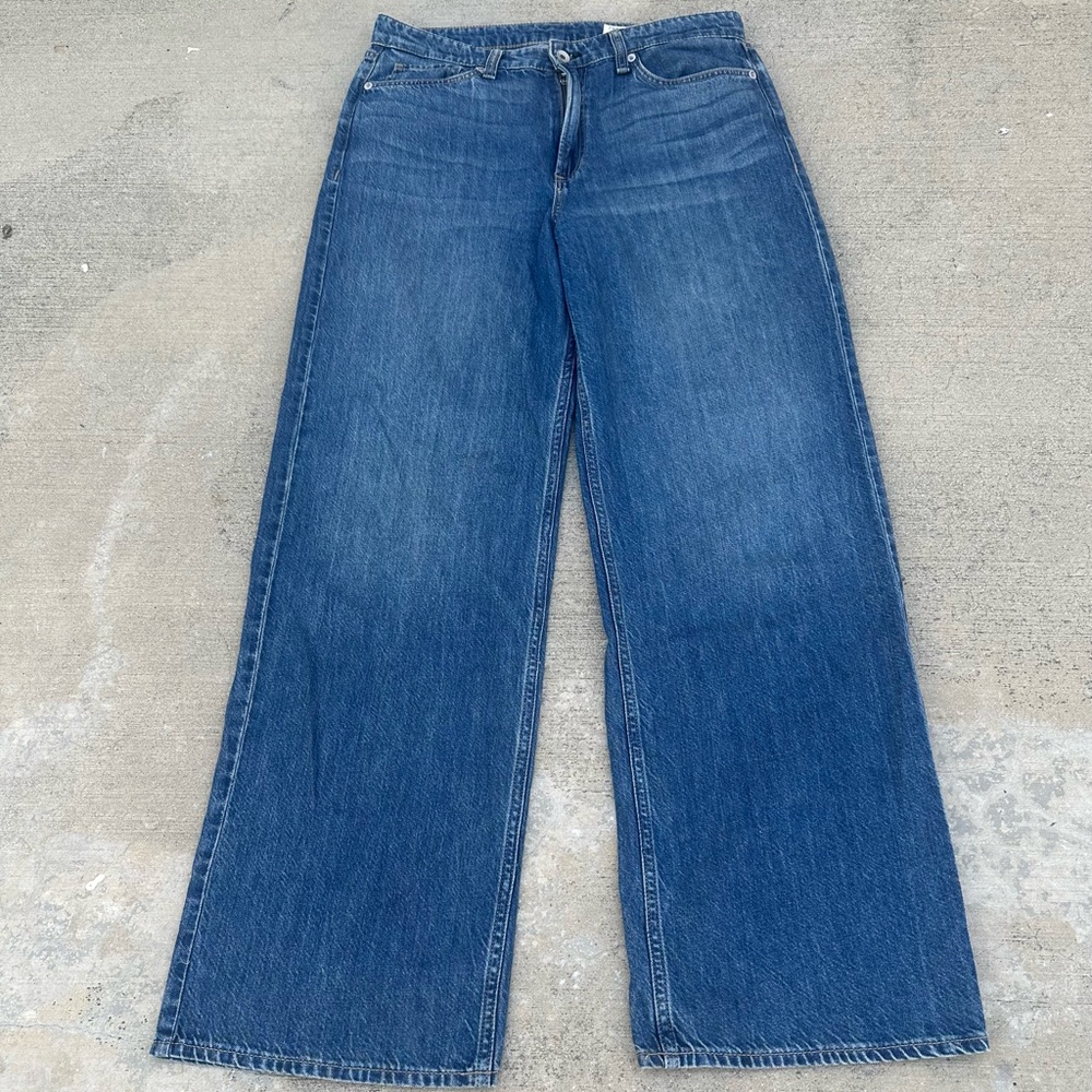Rag & Bone Logan Wmns Featherweight Long Wide‑Leg Mid-rise Jeans|Covington ~29